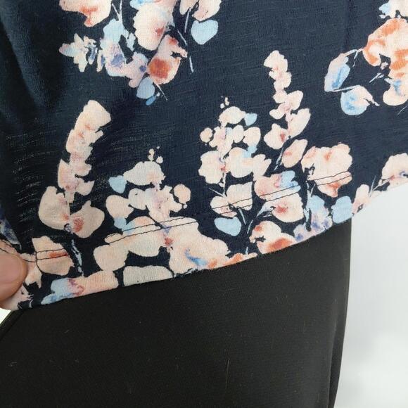 J Jill Top Womens 4X Floral Stretch Casual Weekend Elastic Neck Navy Pink - Picture 5 of 9